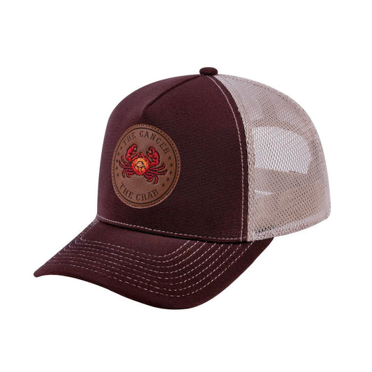 Cancer Zodiac V2 5-Panel Trucker Hat with Dark Brown front and Khaki back