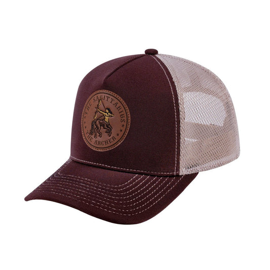 Sagittarius Zodiac V2 5-Panel Trucker Hat with Dark Brown front and Khaki back