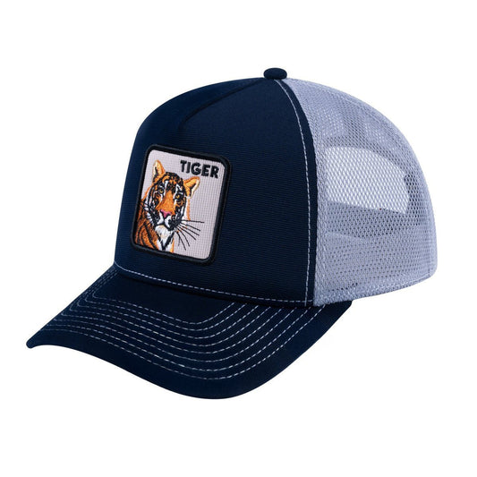 Tiger V2 5-Panel Trucker Hat with Navy front and Light Grey back