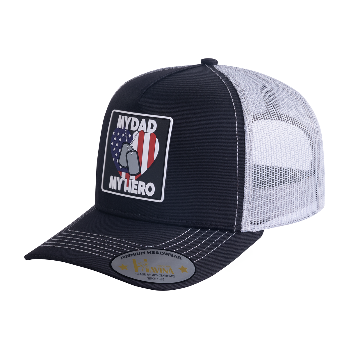 My Dad My Hero 5-Panel Trucker Hat with Black front and White back
