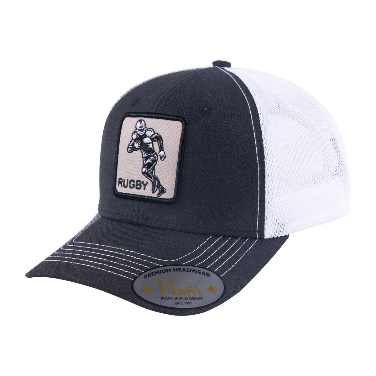 Rugby/Football 6-Panel Trucker Hat with Black front and White back