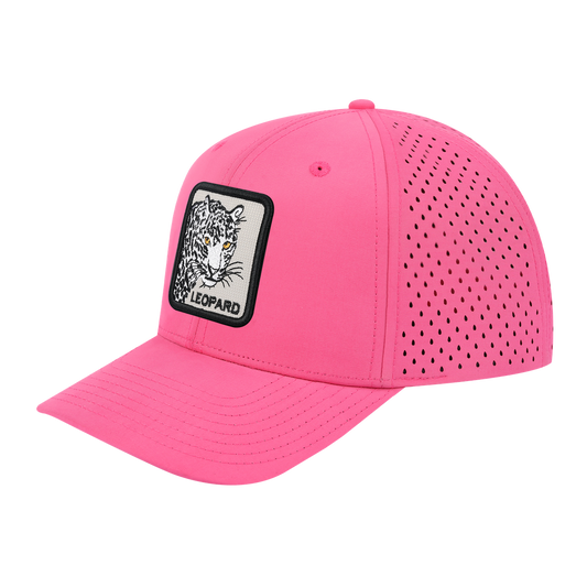 Leopard 6-Panel Microfiber Laser Hole Trucker Hat with Pink front and Pink back
