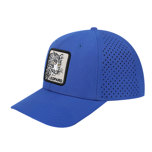 Leopard 6-Panel Microfiber Laser Hole Trucker Hat with Royal Blue front and Royal Blue back