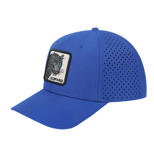 Leopard V2 6-Panel Microfiber Laser Hole Trucker Hat with Royal Blue front and Royal Blue back
