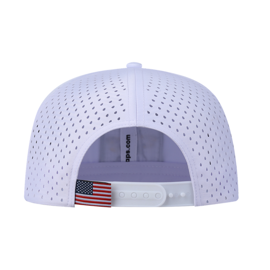 Butterfly 6-Panel Microfiber Laser Hole Trucker Hat with White front and White back