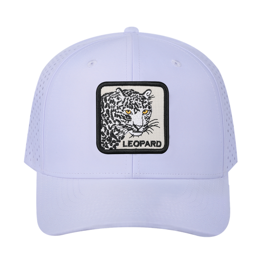 Leopard 6-Panel Microfiber Laser Hole Trucker Hat with White front and White back
