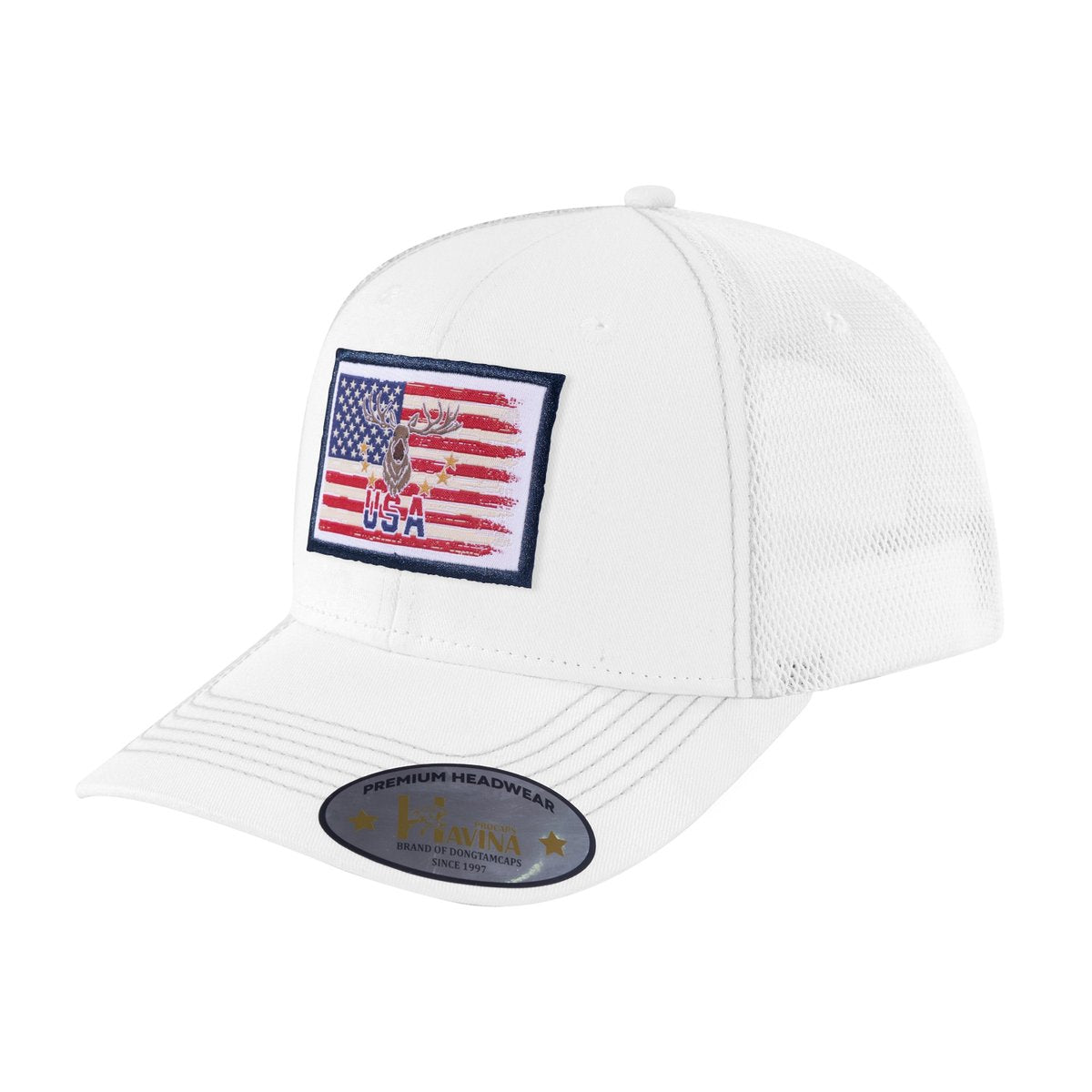 US Deer Hunter 6-Panel Trucker Hat with White front and White back