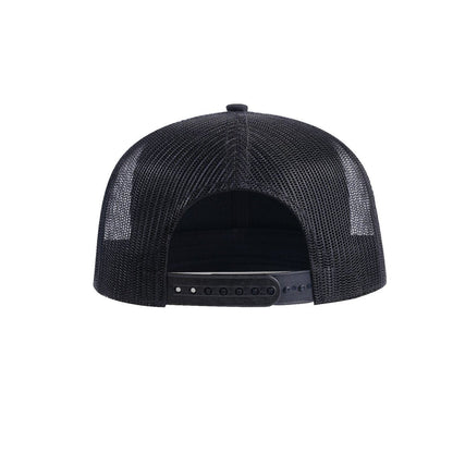 Blank 6-Panel Trucker Hat with Black front and Black back