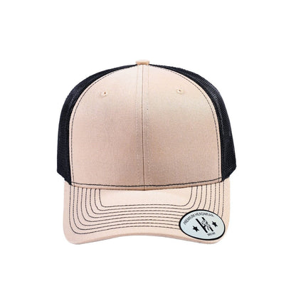 Blank 6-Panel Trucker Hat with Beige front and Black back