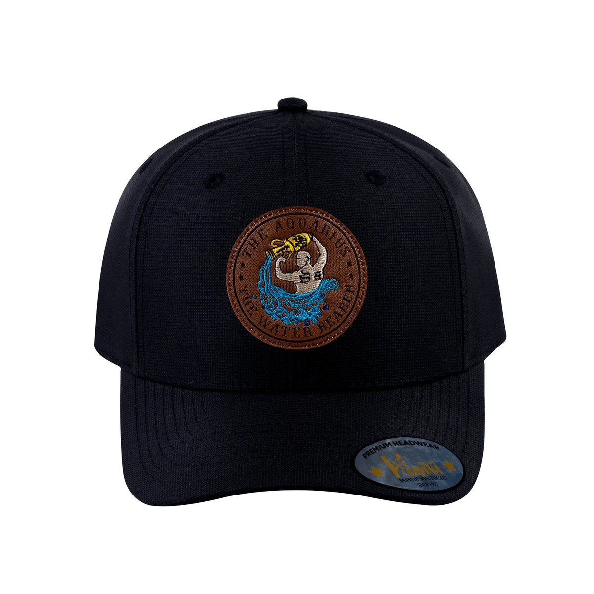 Aquarius Zodiac V2 6-Panel Baseball Cap with Black front and Black back