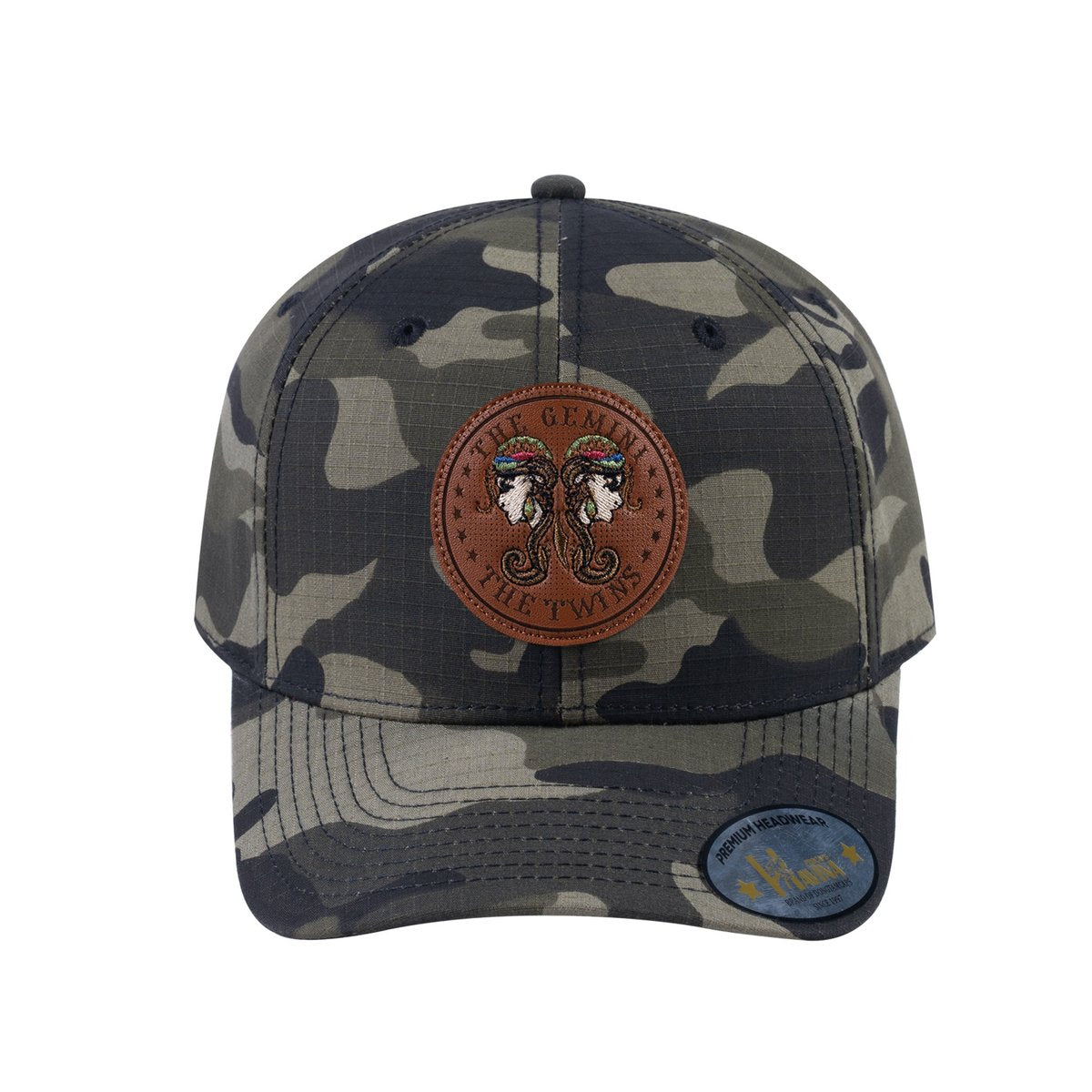 Gemini Zodiac V2 6-Panel Baseball Cap with Green Camo front and Green Camo back