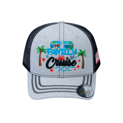Family Cruise, Traveling 6-Panel Trucker Hat with Light Grey front and Black back