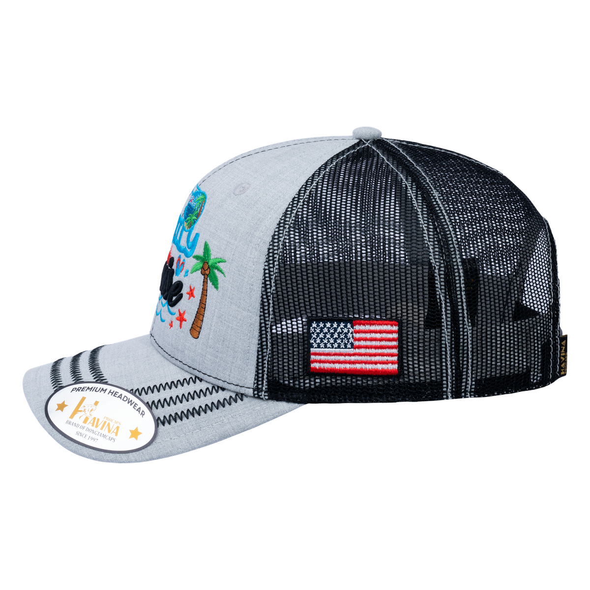 Family Cruise, Traveling 6-Panel Trucker Hat with Light Grey front and Black back