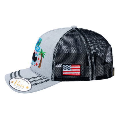 Family Cruise, Traveling 6-Panel Trucker Hat with Light Grey front and Black back