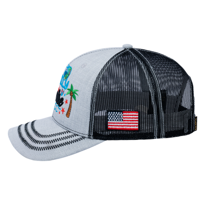 Family Cruise, Traveling 6-Panel Trucker Hat with Light Grey front and Black back