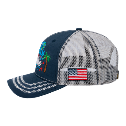 Family Cruise, Traveling 6-Panel Trucker Hat with Navy front and Beige back