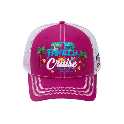 Family Cruise, Traveling 6-Panel Trucker Hat with Pink front and White back