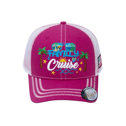 Family Cruise, Traveling 6-Panel Trucker Hat with Pink front and White back