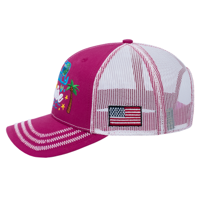 Family Cruise, Traveling 6-Panel Trucker Hat with Pink front and White back