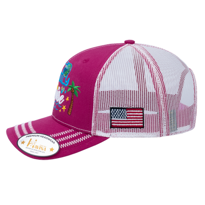 Family Cruise, Traveling 6-Panel Trucker Hat with Pink front and White back