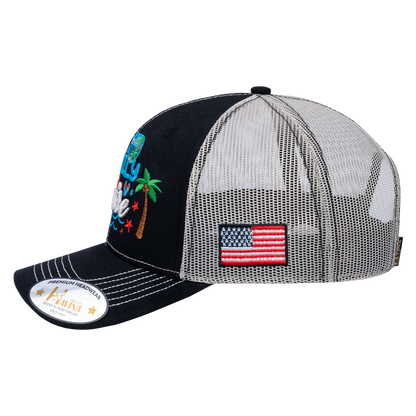 Family Cruise, Traveling 6-Panel Trucker Hat with Black front and Beige back
