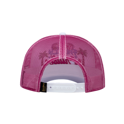 Family Cruise, Traveling 6-Panel Trucker Hat with White front and Pink back