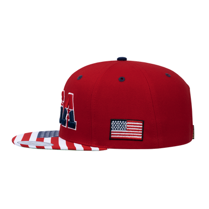 Classic US American Flag 6-Panel Snapback Flat Bill Baseball Cap with Red front and Red back