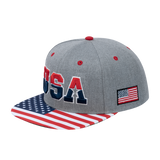 Classic US American Flag 6-Panel Snapback Flat Bill Baseball Cap with Light Grey front and Light Grey back