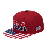 Classic US American Flag 6-Panel Snapback Flat Bill Baseball Cap with Red front and Red back
