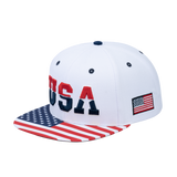 Classic US American Flag 6-Panel Snapback Flat Bill Baseball Cap with White front and White back