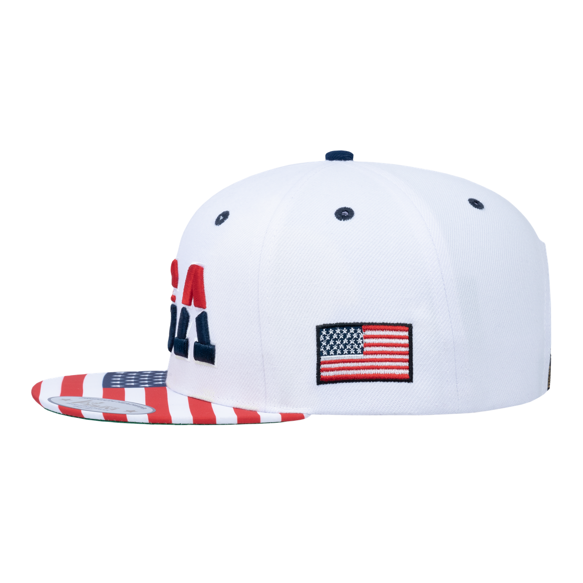 Classic US American Flag 6-Panel Snapback Flat Bill Baseball Cap with White front and White back