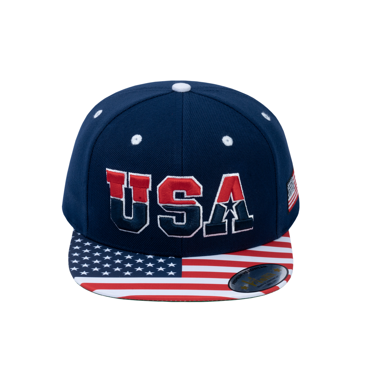 Classic US American Flag 6-Panel Snapback Flat Bill Baseball Cap with Navy front and Navy back