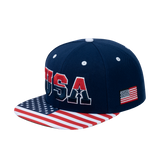 Classic US American Flag 6-Panel Snapback Flat Bill Baseball Cap with Navy front and Navy back