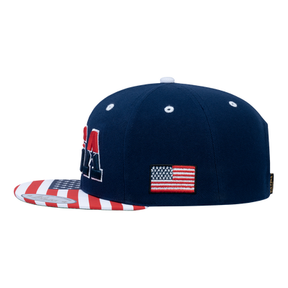 Classic US American Flag 6-Panel Snapback Flat Bill Baseball Cap with Navy front and Navy back