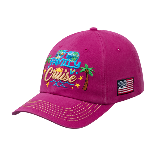 Family Cruise, Traveling 6-Panel Baseball Cap with Pink front and Pink back