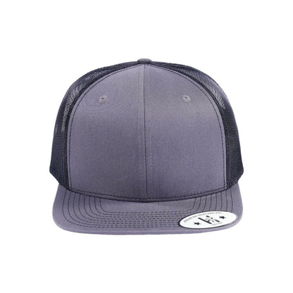 Blank 6-Panel Snapback Flat Bill Trucker Hat with Dark Grey front and Black back