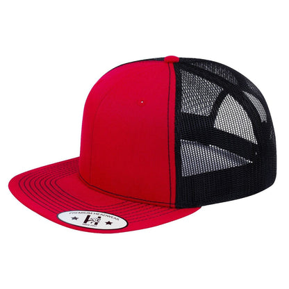 Blank 6-Panel Snapback Flat Bill Trucker Hat with Red front and Black back