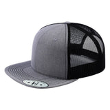 Blank 6-Panel Snapback Flat Bill Trucker Hat with Light Grey Heather front and Black back