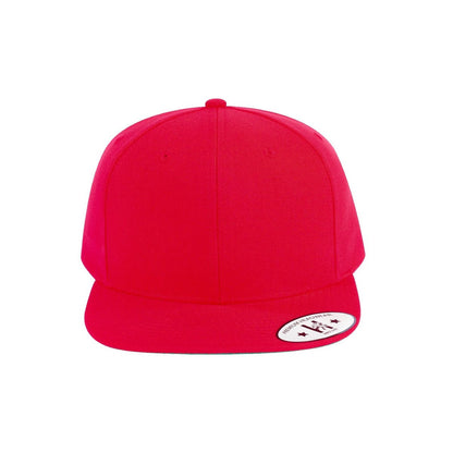Blank 6-Panel Snapback Flat Bill Baseball Cap with Red front and Red back