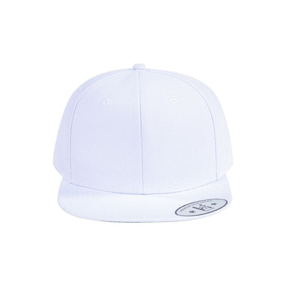 Blank 6-Panel Snapback Flat Bill Baseball Cap with White front and White back