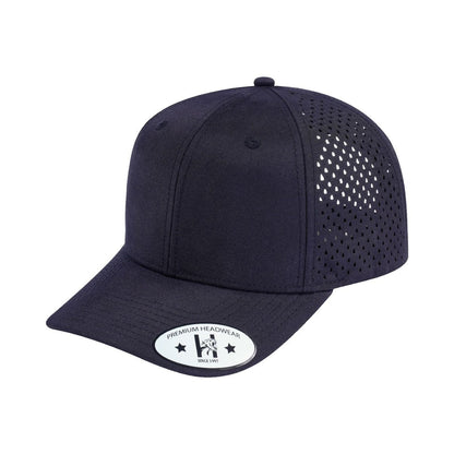Blank 6-Panel Microfiber Laser Hole Trucker Hat with Black front and Black back