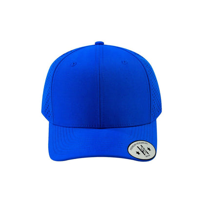 Blank 6-Panel Microfiber Laser Hole Trucker Hat with Royal Blue front and Royal Blue back