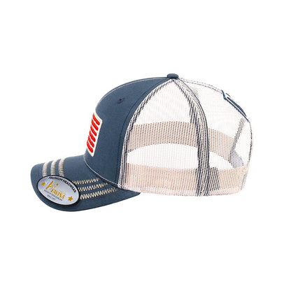 US Flag 6-Panel Trucker Hat with Navy front and Beige back