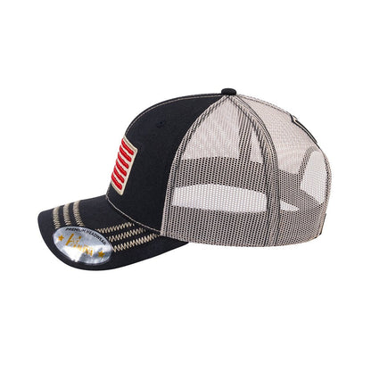 US Flag 6-Panel Trucker Hat with Black front and Beige back