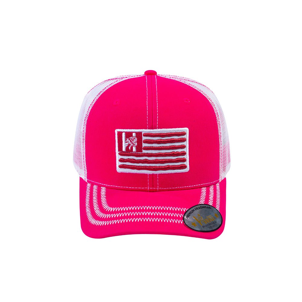 US Flag 6-Panel Trucker Hat with Pink front and White back
