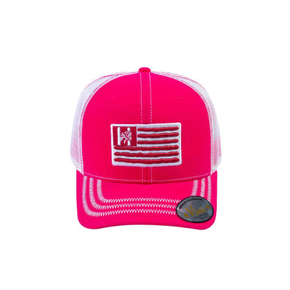US Flag 6-Panel Trucker Hat with Pink front and White back