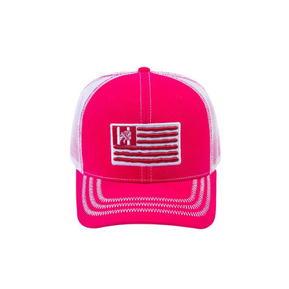 US Flag 6-Panel Trucker Hat with Pink front and White back