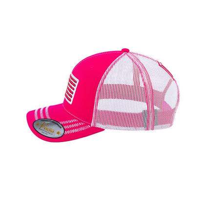 US Flag 6-Panel Trucker Hat with Pink front and White back