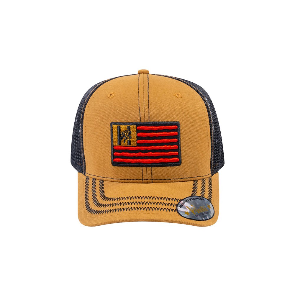 US Flag 6-Panel Trucker Hat with Light Brown front and Black back