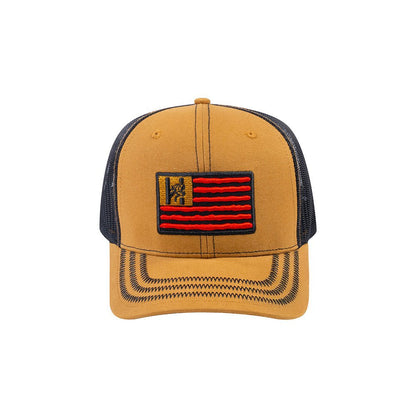 US Flag 6-Panel Trucker Hat with Light Brown front and Black back